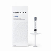 Revolax Deep with Lidocaine 1.1mL syringe and box, cross-linked hyaluronic acid dermal filler for aesthetic care