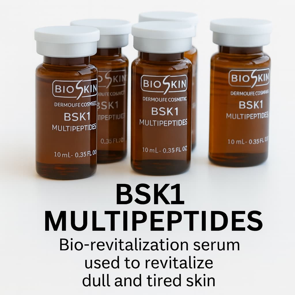 BSK1 MultiPeptides bio-revitalization serum for dull, tired skin in amber vials