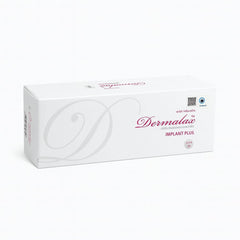 Dermalax Implant Plus with lidocaine, aesthetic dermal filler in white packaging for facial rejuvenation